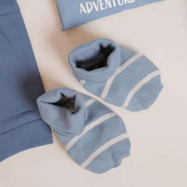 Babylook Striped Rib Slofjes - Newborn - Faded Denim> Slofjes