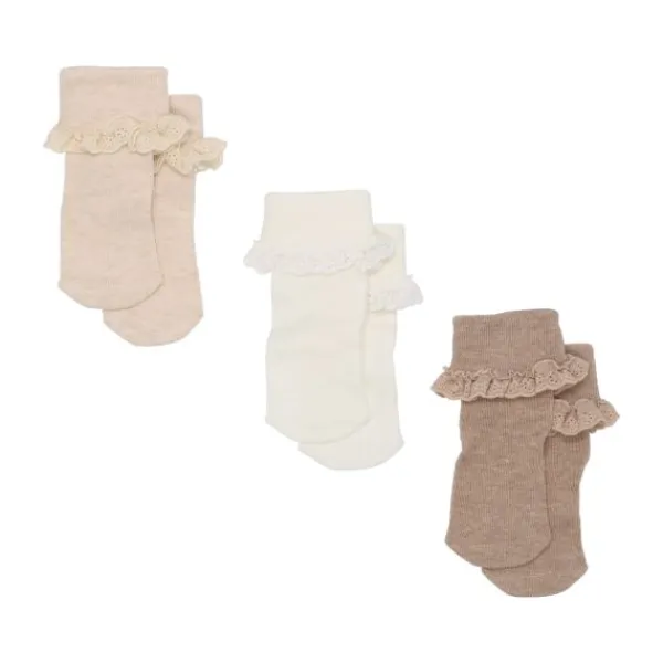 BD Collection Sokjes Kant - 3 Stuks - 0-6mnd - Multi Beige> Sokjes