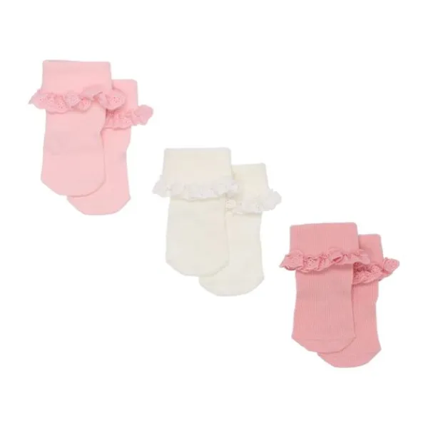 BD Collection Sokjes Kant - 3 Stuks - 0-6mnd - Multi Pink> Sokjes