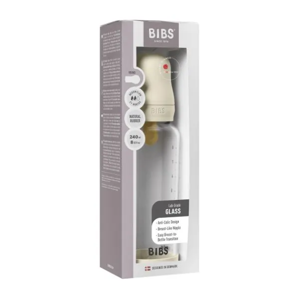 BIBS Fles - Medium Flow - 240 ml - Glas/Latex - Ivory> Flessen