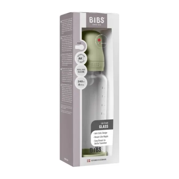 BIBS Fles - Medium Flow - Ronde Speen - 240 ml - Glas/Silicone - Ivory> Flessen