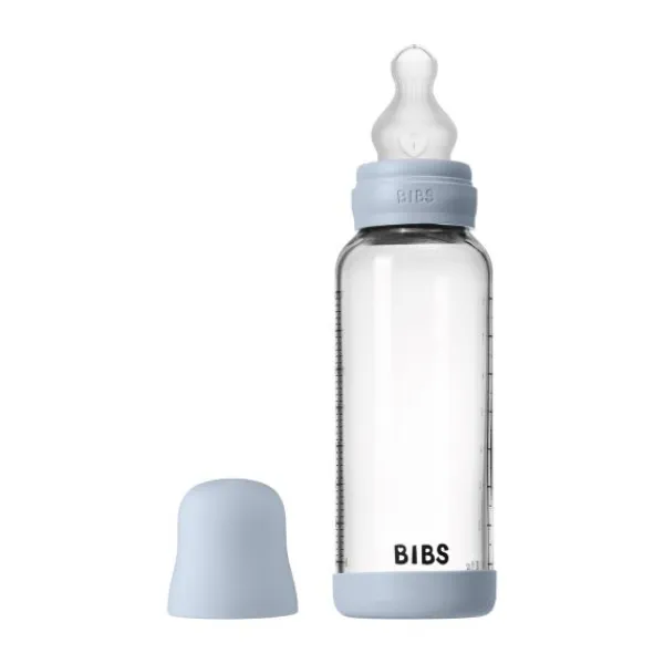 BIBS Fles - Medium Flow - Ronde Speen - 240 ml - Glas/Silicone - Ivory> Flessen