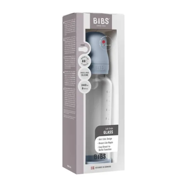 BIBS Fles - Medium Flow - Ronde Speen - 240 ml - Glas/Silicone - Ivory> Flessen