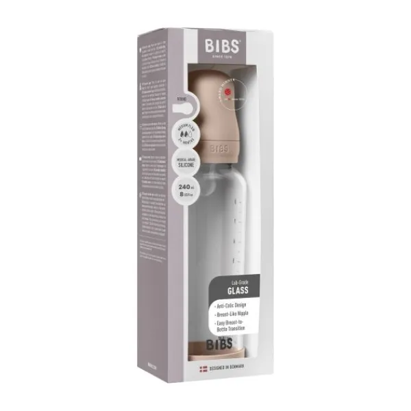 BIBS Fles - Medium Flow - Ronde Speen - 240 ml - Glas/Silicone - Ivory> Flessen