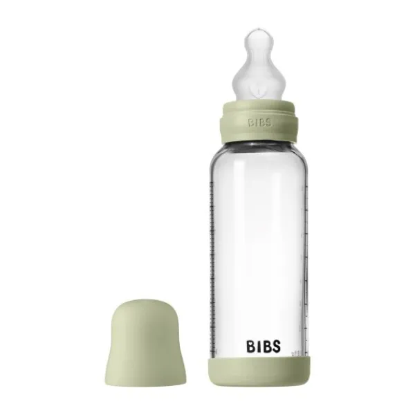 BIBS Fles - Medium Flow - Ronde Speen - 240 ml - Glas/Silicone - Ivory> Flessen