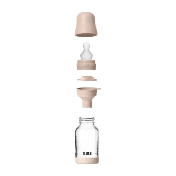 BIBS Fles - Slow Flow - Ronde Speen - 120 ml - Glas/Silicone - Baby Blue> Flessen