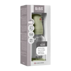 BIBS Fles - Slow Flow - Ronde Speen - 120 ml - Glas/Silicone - Baby Blue><noscript><img width=