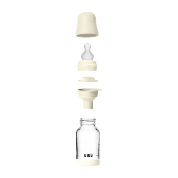 BIBS Fles - Slow Flow - Ronde Speen - 120 ml - Glas/Silicone - Baby Blue> Flessen