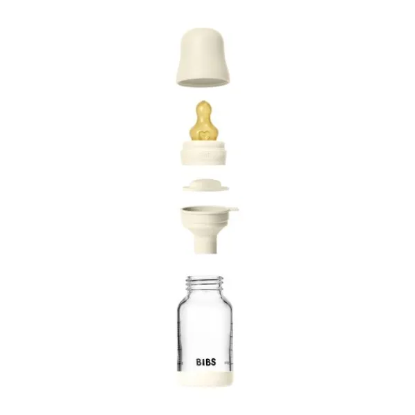BIBS Fles - Slow Flow - Ronde Speen - 120 ml - Glas/Latex - Baby Blue> Flessen