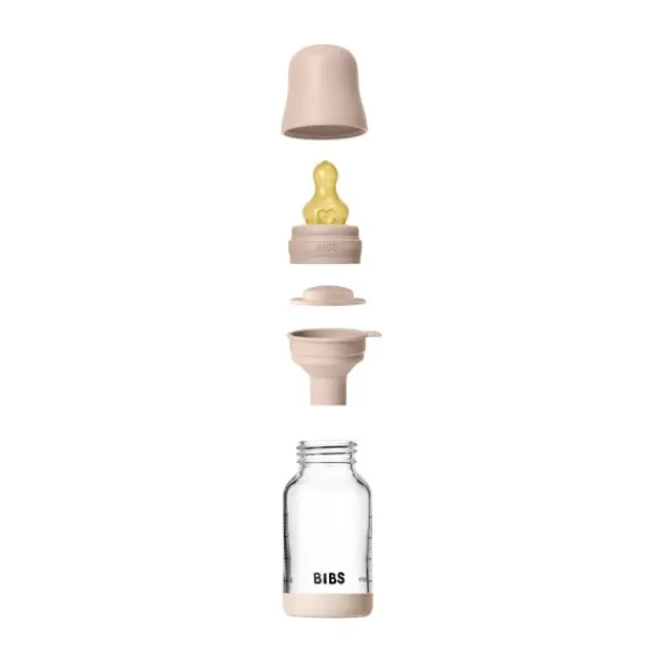 BIBS Fles - Slow Flow - Ronde Speen - 120 ml - Glas/Latex - Baby Blue> Flessen