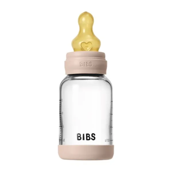 BIBS Fles - Slow Flow - Ronde Speen - 120 ml - Glas/Latex - Baby Blue> Flessen