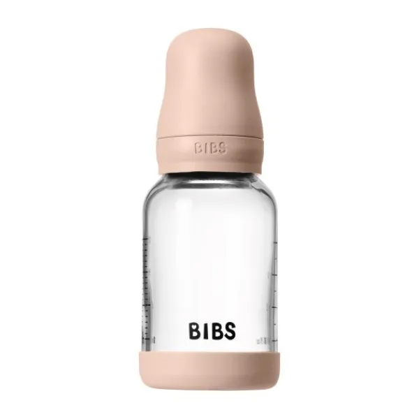 BIBS Fles - Slow Flow - Ronde Speen - 120 ml - Glas/Latex - Baby Blue> Flessen