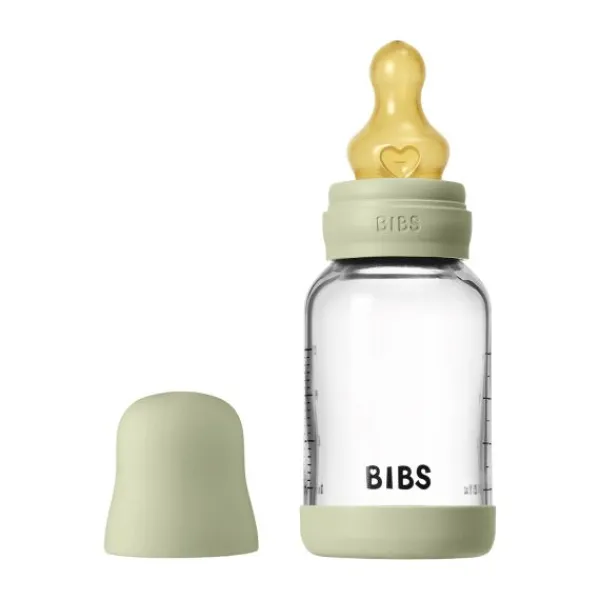 BIBS Fles - Slow Flow - Ronde Speen - 120 ml - Glas/Latex - Baby Blue> Flessen