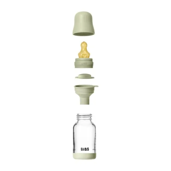 BIBS Fles - Slow Flow - Ronde Speen - 120 ml - Glas/Latex - Baby Blue> Flessen