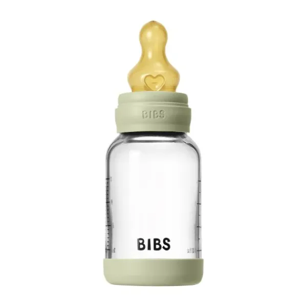 BIBS Fles - Slow Flow - Ronde Speen - 120 ml - Glas/Latex - Baby Blue> Flessen