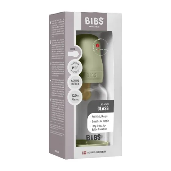 BIBS Fles - Slow Flow - Ronde Speen - 120 ml - Glas/Latex - Baby Blue> Flessen