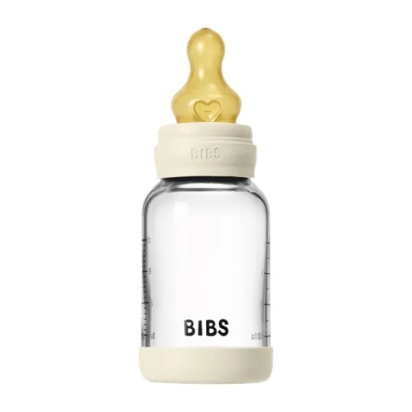 BIBS Fles - Slow Flow - Ronde Speen - 120 ml - Glas/Latex - Baby Blue> Flessen