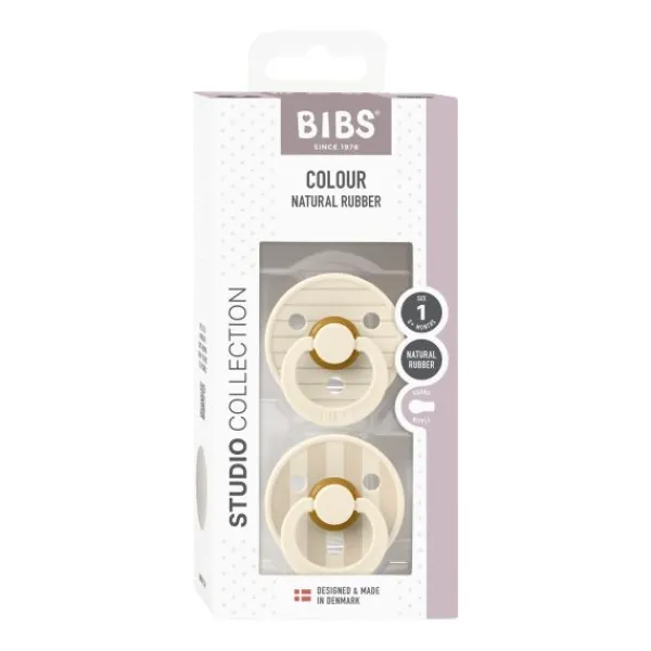 BIBS Fopspeen Latex Studio Pin Ivory Steel Blue Mix Size 1 (2-Pack)> Fopspenen 0-6 Maanden|Fopspenen 12+ Maanden