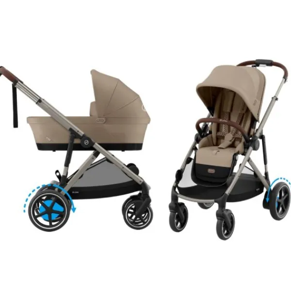 Cybex E-Gazelle S Kinderwagen 2-in-1 met reiswieg Almond Beige / Beige> Uitbreidbare Kinderwagens|Tweeling Kinderwagens