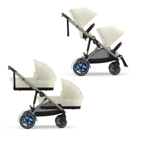 Cybex E-Gazelle S Twin-Kinderwagen Almond Beige / Beige> Uitbreidbare Kinderwagens|Wandelwagens
