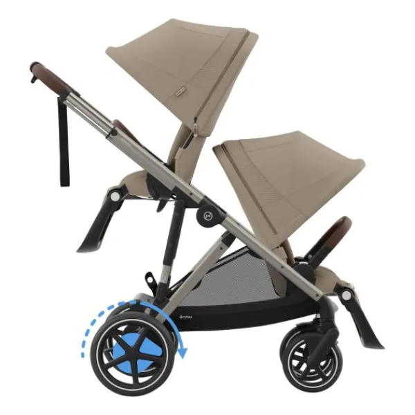 Cybex E-Gazelle S Twin-Kinderwagen Almond Beige / Beige> Uitbreidbare Kinderwagens|Wandelwagens