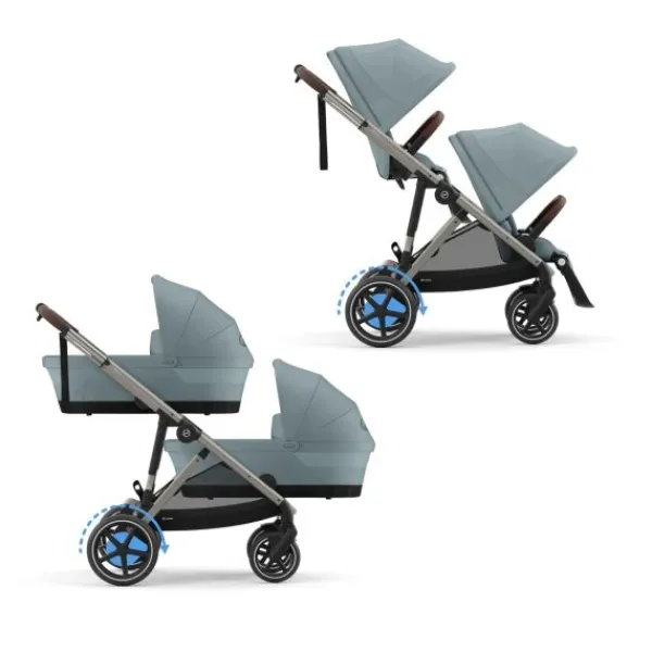 Cybex E-Gazelle S Twin-Kinderwagen Almond Beige / Beige> Uitbreidbare Kinderwagens|Wandelwagens