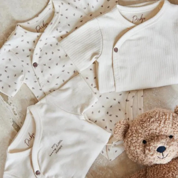 Dirkje Romper Overslag Korte Mouw Off White 3-Pack 44> Rompertjes