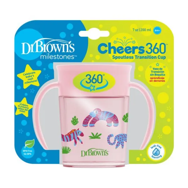 Dr. Brown's Beker Cheers 360 Roze Met Print 200ml> Bekers