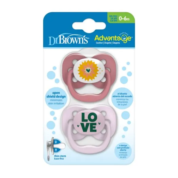 Dr. Brown's Fopspeen Roze/Grijs Fase 1 2-Pack> Fopspenen 0-6 Maanden