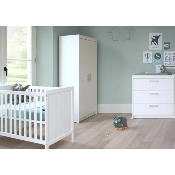 Europe Baby Ledikant 60-120 Wit / Commode 3 Laden / Hanglegkast 2 Deuren Ralph> Complete Babykamers|Ladekasten
