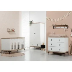 Interbaby Ledikant 60 x 120 - Commode 3 Laden - Hanglegkast 2-Deurs Strips Wit><noscript><img width=
