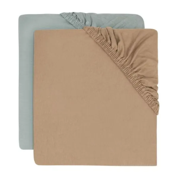 Jollein Hoeslaken Jersey - 2 Stuks - 70/75 x 140/150 cm - Sea Green/Biscuit> Hoeslakens