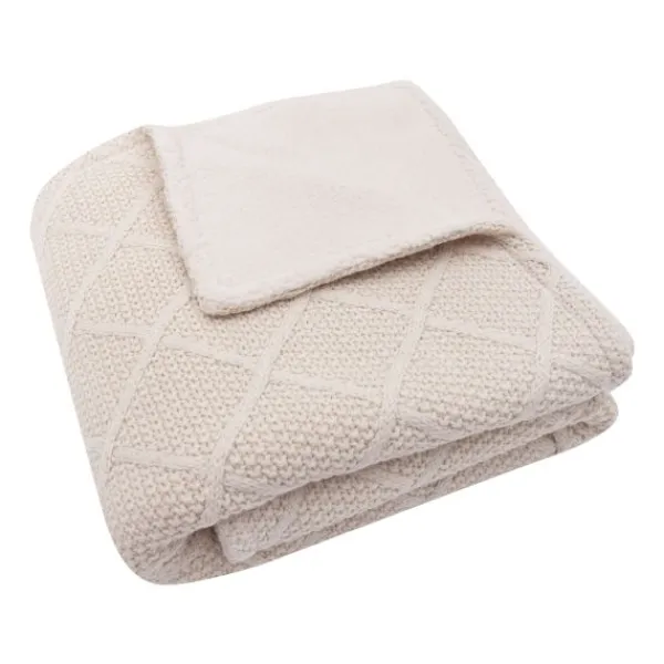 Jollein Ledikantdeken Check Knit Biscuit / Teddy Fleece 100 x 150 cm> Ledikantdekens