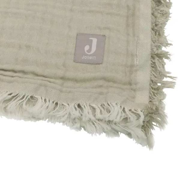 Jollein Ledikantdeken Fringe Olive Green / Ivory GOTS 120 x 120 cm> Ledikantdekens