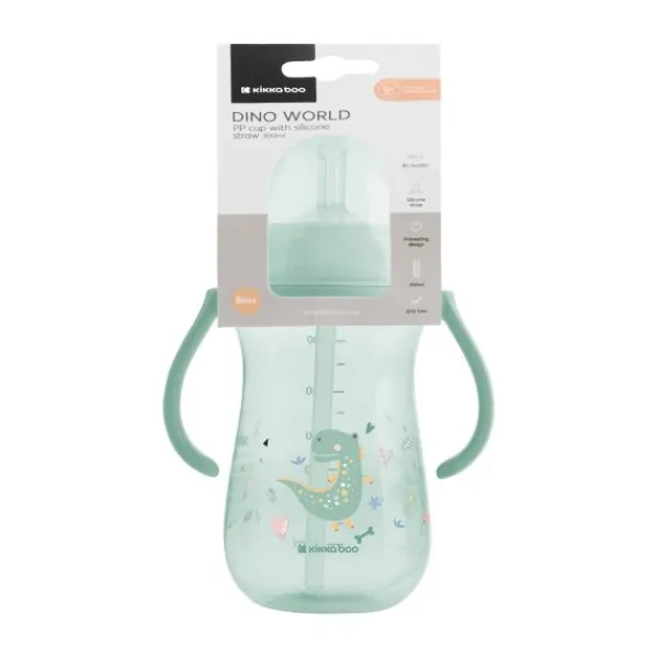 Kikkaboo Dino Wereld Beker Met Siliconen Rietje - 300ml - Blauw> Bekers