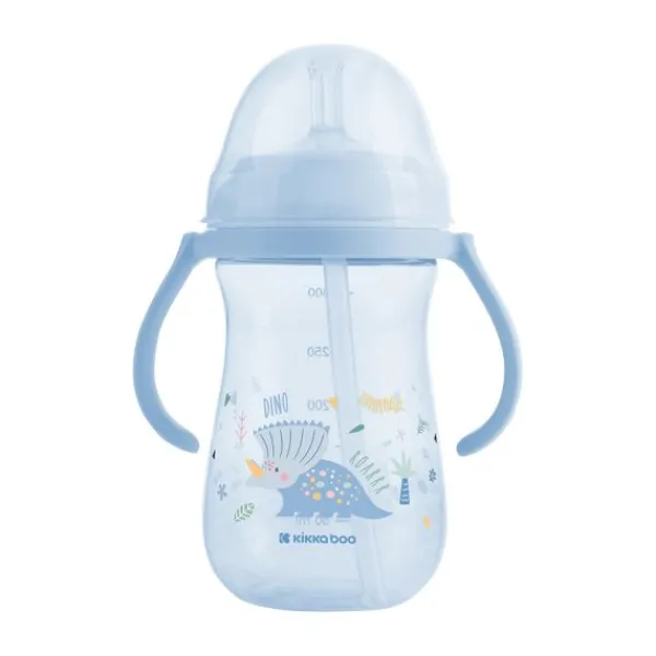 Kikkaboo Dino Wereld Beker Met Siliconen Rietje - 300ml - Blauw> Bekers