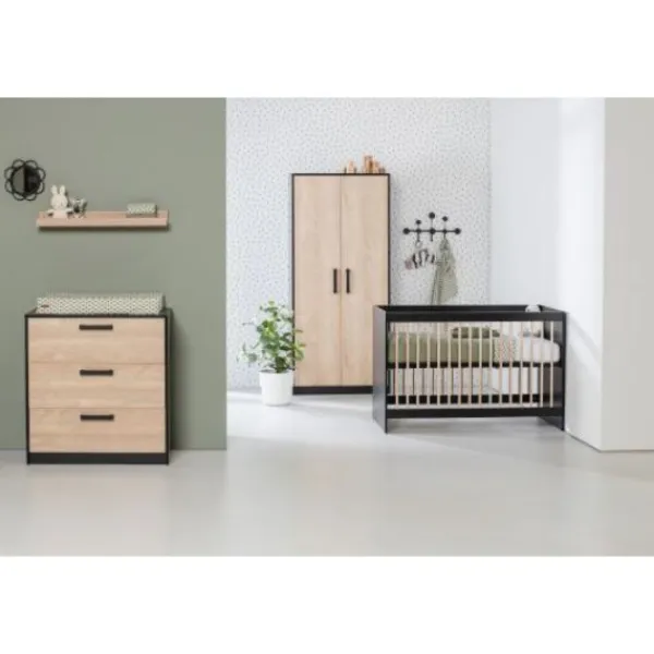 Europe Baby Ledikant 60-120 Nova Zwart/Eiken> Ladekasten|Ledikanten