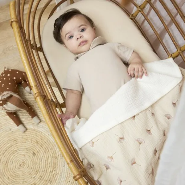 Meyco Baby Gingko Wiegdeken - 75 x 100 cm - Pre-Washed hydrofiel - Soft Sand> Wiegdekens