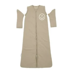 Meyco Baby Slaapzak Met Afritsbare Mouwen Slub Met Smile Applicatie Taupe / Offwhite 110 cm><noscript><img width=