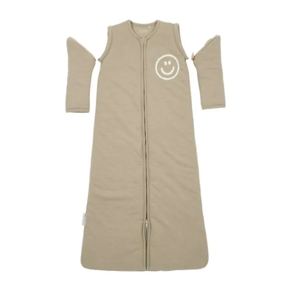 Meyco Baby Slaapzak Met Afritsbare Mouwen Slub Met Smile Applicatie Taupe / Offwhite 110 cm> 4-Seizoenen Slaapzakken