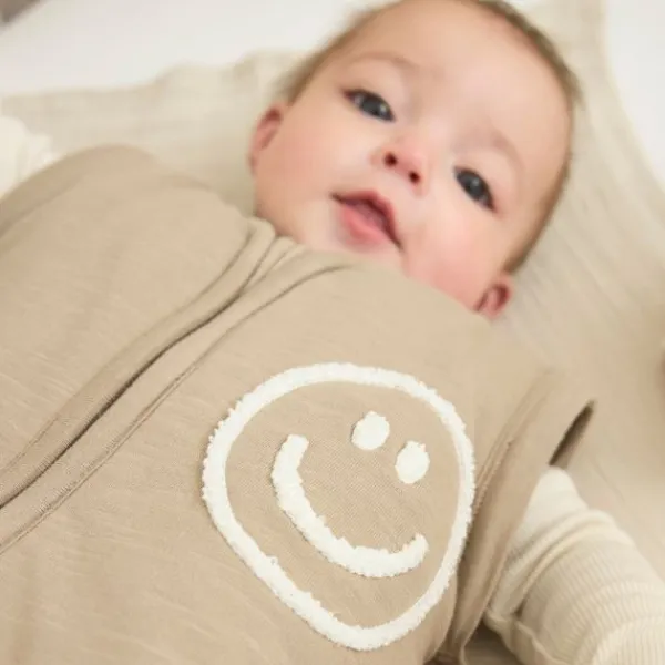 Meyco Baby Slaapzak Met Afritsbare Mouwen Slub Met Smile Applicatie Taupe / Offwhite 110 cm> 4-Seizoenen Slaapzakken
