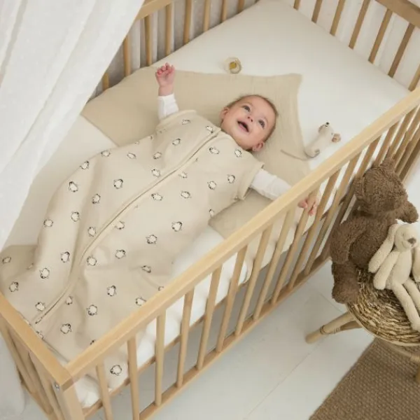 Meyco Baby Slaapzak Met Afritsbare Mouwen Penguin Soft Sand 70 cm> 4-Seizoenen Slaapzakken|Winter Slaapzakken