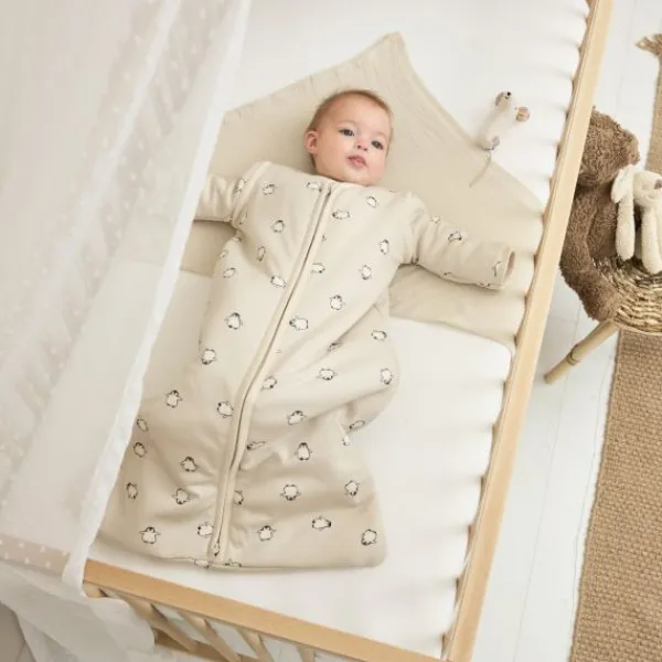 Meyco Baby Slaapzak Met Afritsbare Mouwen Penguin Soft Sand 70 cm> 4-Seizoenen Slaapzakken|Winter Slaapzakken