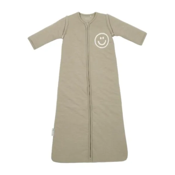 Meyco Baby Slaapzak Met Afritsbare Mouwen Slub Met Smile Applicatie Taupe / Offwhite 70 cm> 4-Seizoenen Slaapzakken|Winter Slaapzakken