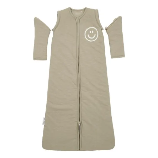 Meyco Baby Slaapzak Met Afritsbare Mouwen Slub Met Smile Applicatie Taupe / Offwhite 70 cm> 4-Seizoenen Slaapzakken|Winter Slaapzakken