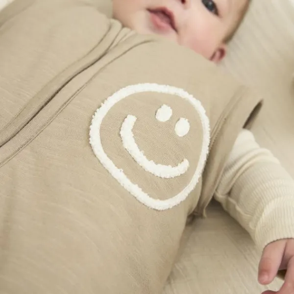 Meyco Baby Slaapzak Met Afritsbare Mouwen Slub Met Smile Applicatie Taupe / Offwhite 70 cm> 4-Seizoenen Slaapzakken|Winter Slaapzakken