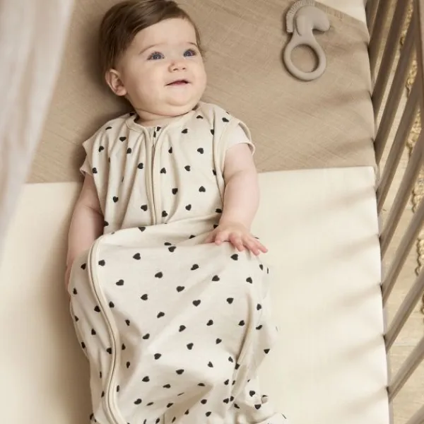 Meyco Baby Sweet Heart Zomerslaapzak - 90 cm - Soft Sand/Black> 4-Seizoenen Slaapzakken|Zomer Slaapzakken