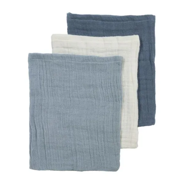 Meyco Hydrofiele Washandjes - 3 stuks - 20x17cm - Natural / Jeans Blue / Indigo> Washandjes