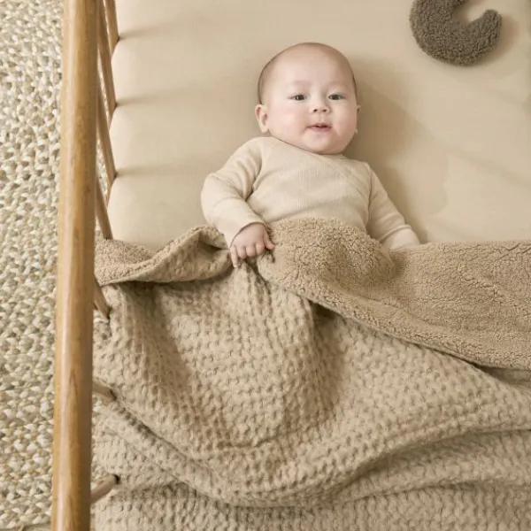 Meyco Wiegdeken Wafel Teddy Sand 75 x 100 cm> Wiegdekens