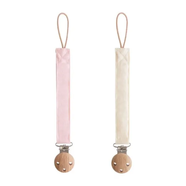 Mushie Speenkoord Linnen Olive/Shifting Sand 2-Pack> Fopspeenhouders